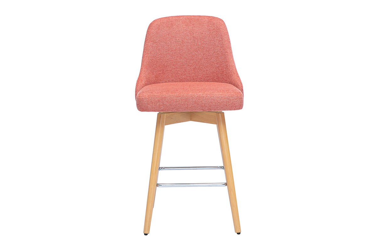 Sgabello da bar scandinavo terracotta con gambe in faggio, vista frontale.