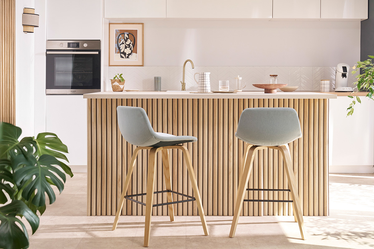 Sgabelli da bar scandinavi grigio chiaro e legno(set di 2) NONIE