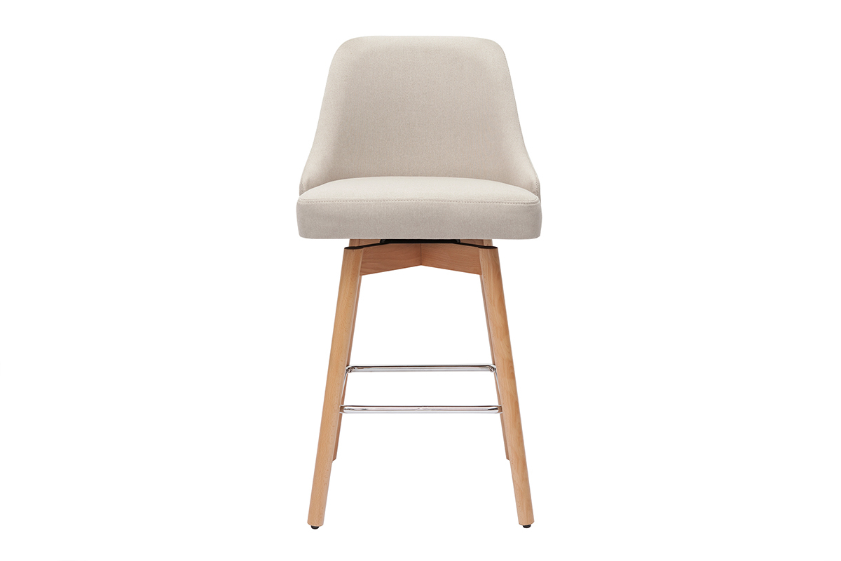 Sgabelli da bar scandinavi in tessuto beige e legno massello di faggio H65 cm (set di 2) HASTA