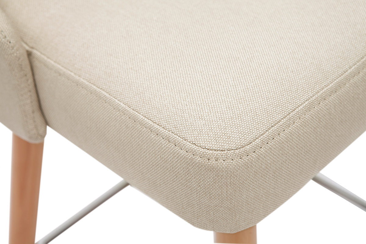 Sgabelli da bar scandinavi in tessuto beige e legno massello di faggio H65 cm (set di 2) HASTA
