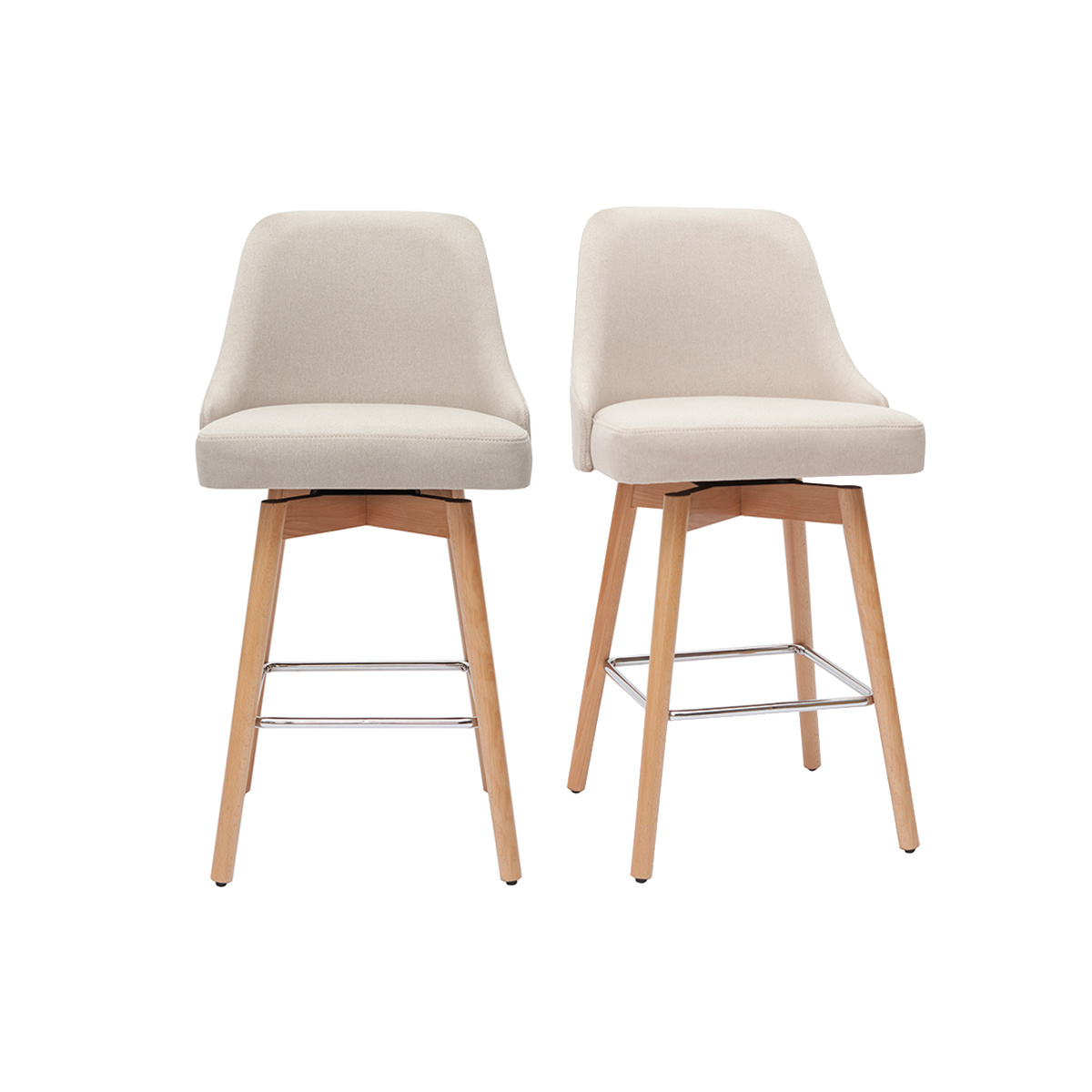 Sgabelli da bar scandinavi in tessuto beige e legno massello di faggio H65 cm (set di 2) HASTA