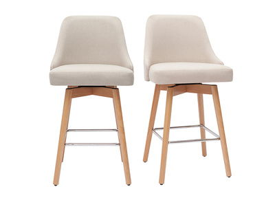 Sgabelli da bar scandinavi in tessuto beige e legno massello di faggio H65 cm (set di 2) HASTA