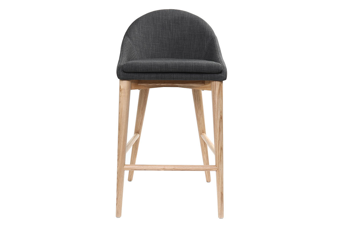 Sgabelli da bar scandinavi in tessuto grigio antracite e massello di frassino H66 cm (set di 2) DALIA