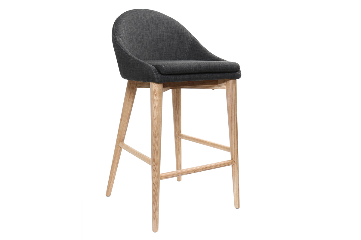 Sgabelli da bar scandinavi in tessuto grigio antracite e massello di frassino H66 cm (set di 2) DALIA