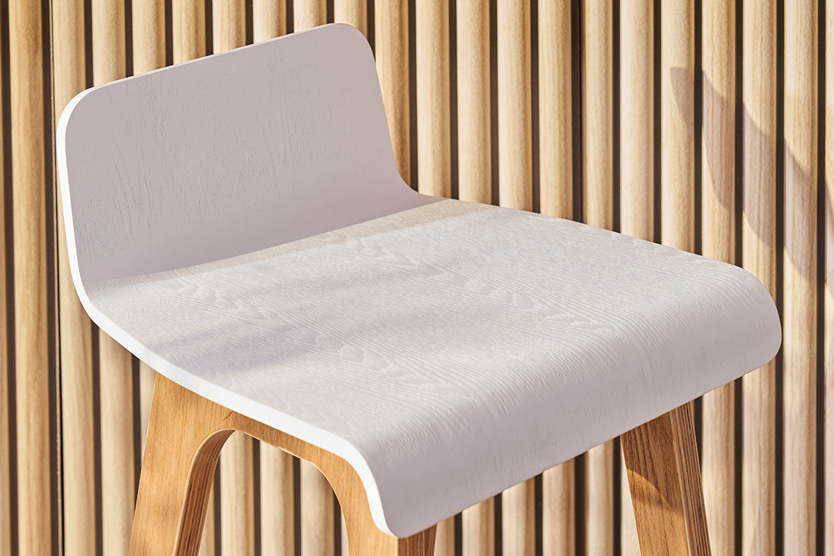 Sgabelli da bar scandinavi legno chiaro e bianco H65 cm (set di 2) BALTIK