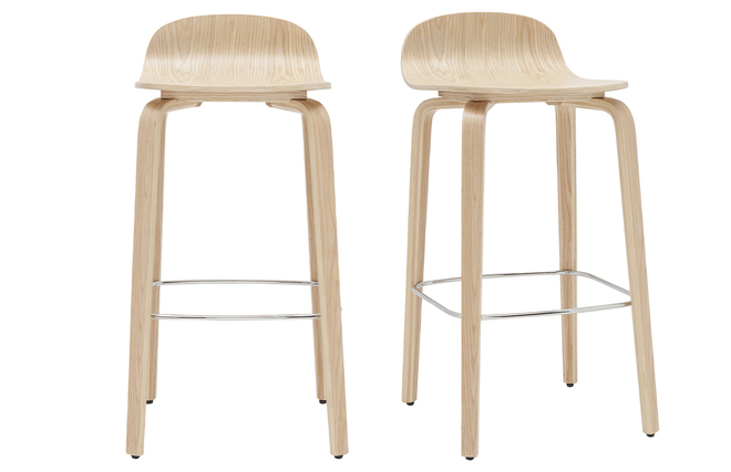 Sgabelli Da Bar In Pelle E Legno – Set Da 2 Pezzi, Altezza 61cm, Design Moderno Con Poggiapiedi, Per Cucina E Isola