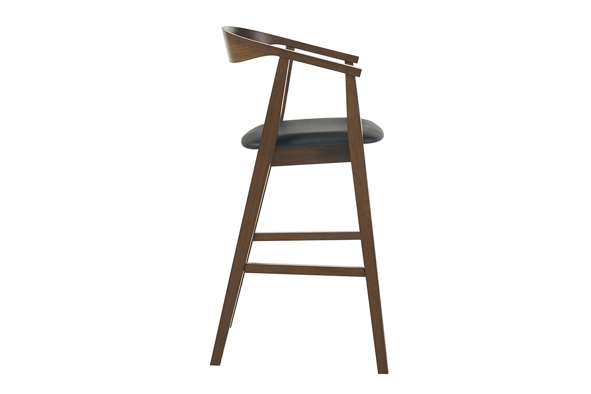 Sgabello da bar scandinavo nero e legno scuro, vista di profilo.