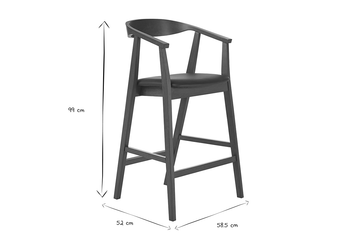 Dimensioni degli sgabelli da bar BAHIA: H99 cm, P52 cm, L58,5 cm in bianco e nero.