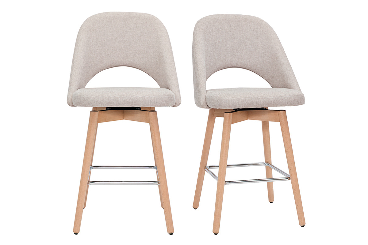 Sgabelli da bar scandinavi tessuto effetto velluto testurizzato beige e massello di hevea 65 cm (set di 2) COSETTE