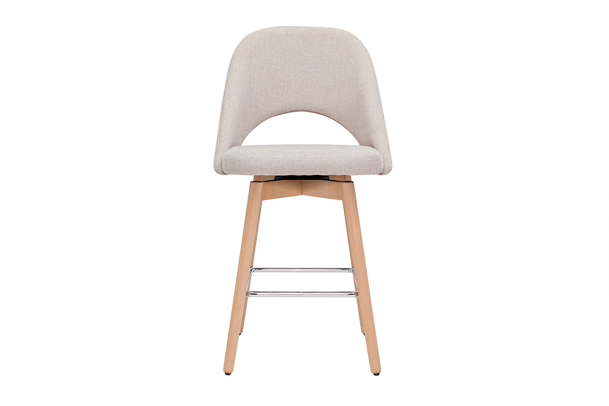 Sgabelli da bar scandinavi tessuto effetto velluto testurizzato beige e massello di hevea 65 cm (set di 2) COSETTE