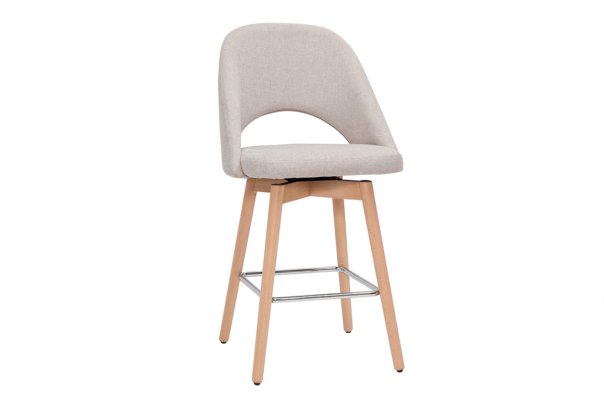 Sgabelli da bar scandinavi tessuto effetto velluto testurizzato beige e massello di hevea 65 cm (set di 2) COSETTE