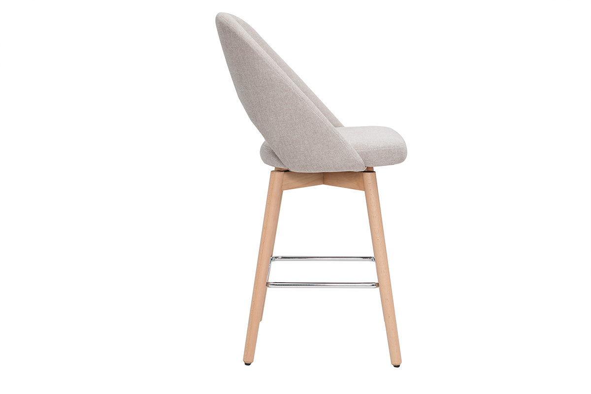 Sgabelli da bar scandinavi tessuto effetto velluto testurizzato beige e massello di hevea 65 cm (set di 2) COSETTE