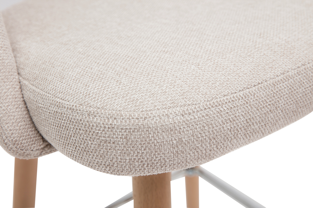 Sgabelli da bar scandinavi tessuto effetto velluto testurizzato beige e massello di hevea 65 cm (set di 2) COSETTE