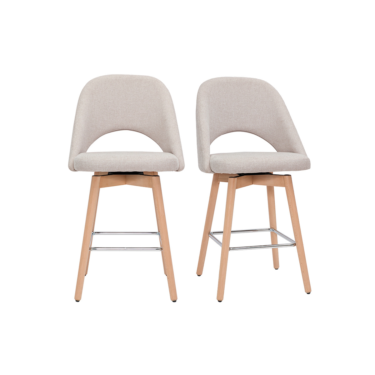 Sgabelli da bar scandinavi tessuto effetto velluto testurizzato beige e massello di hevea 65 cm (set di 2) COSETTE