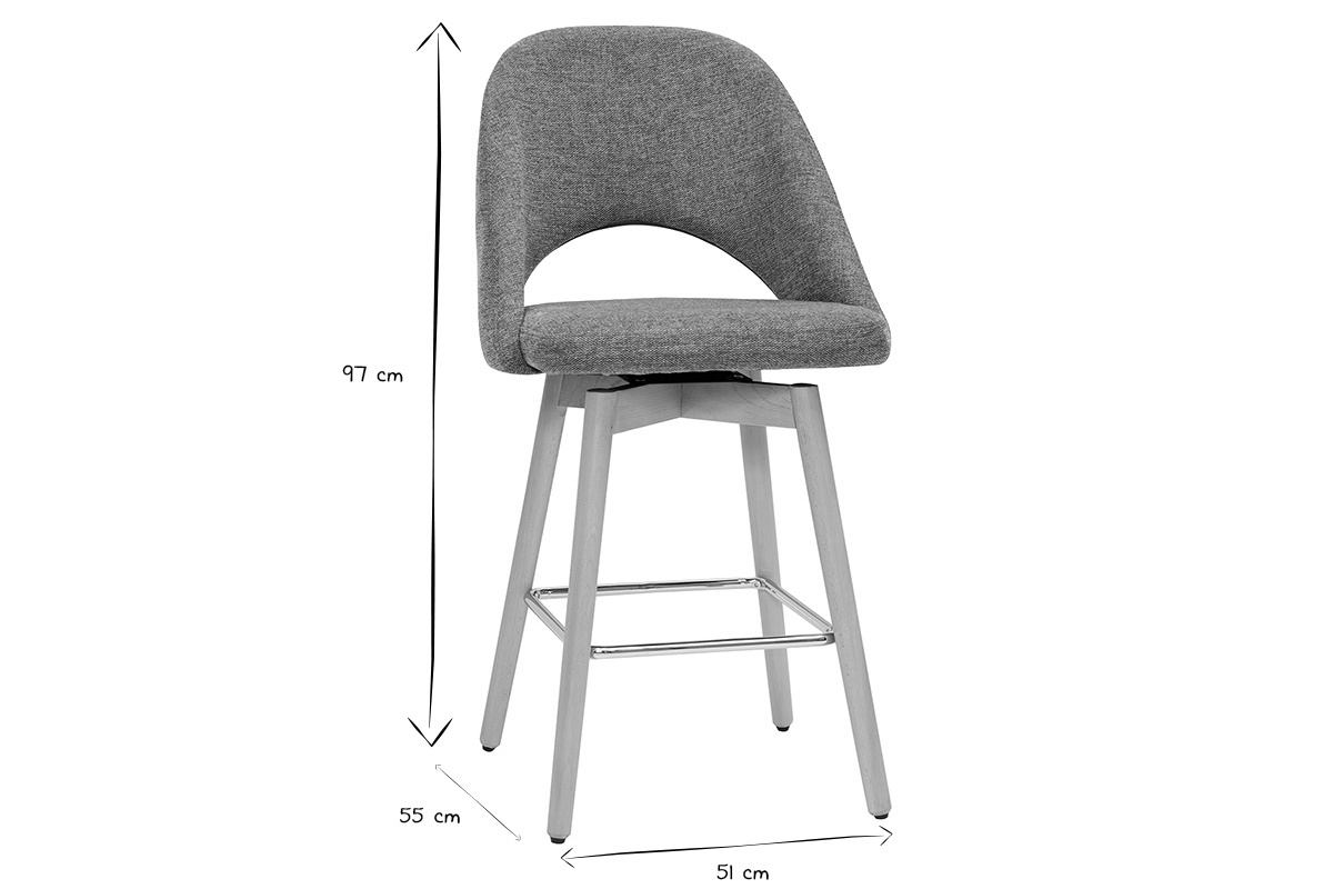 Sgabelli da bar scandinavi tessuto effetto velluto testurizzato grigio e massello di hevea 65 cm (set di 2) COSETTE