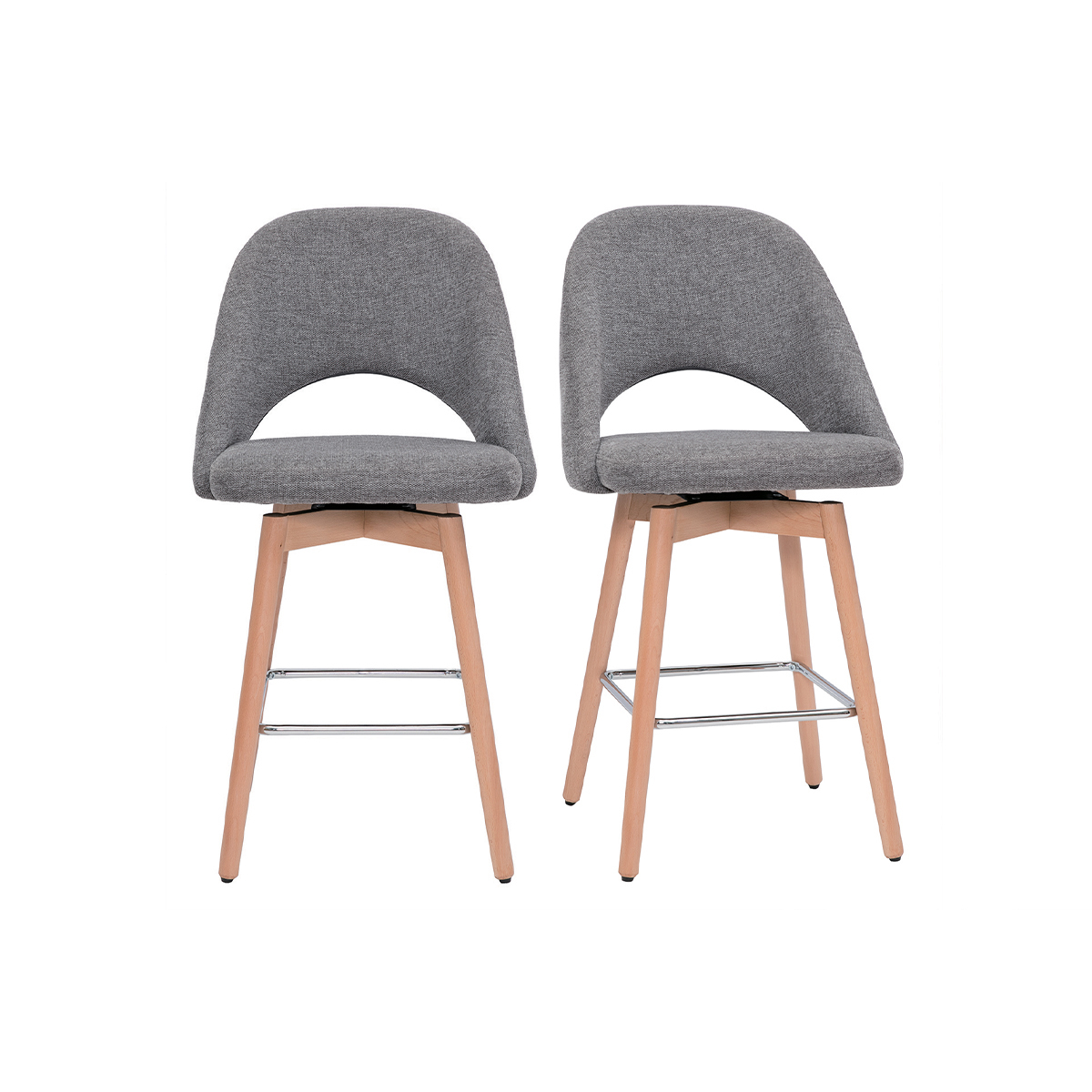 Sgabelli da bar scandinavi tessuto effetto velluto testurizzato grigio e massello di hevea 65 cm (set di 2) COSETTE