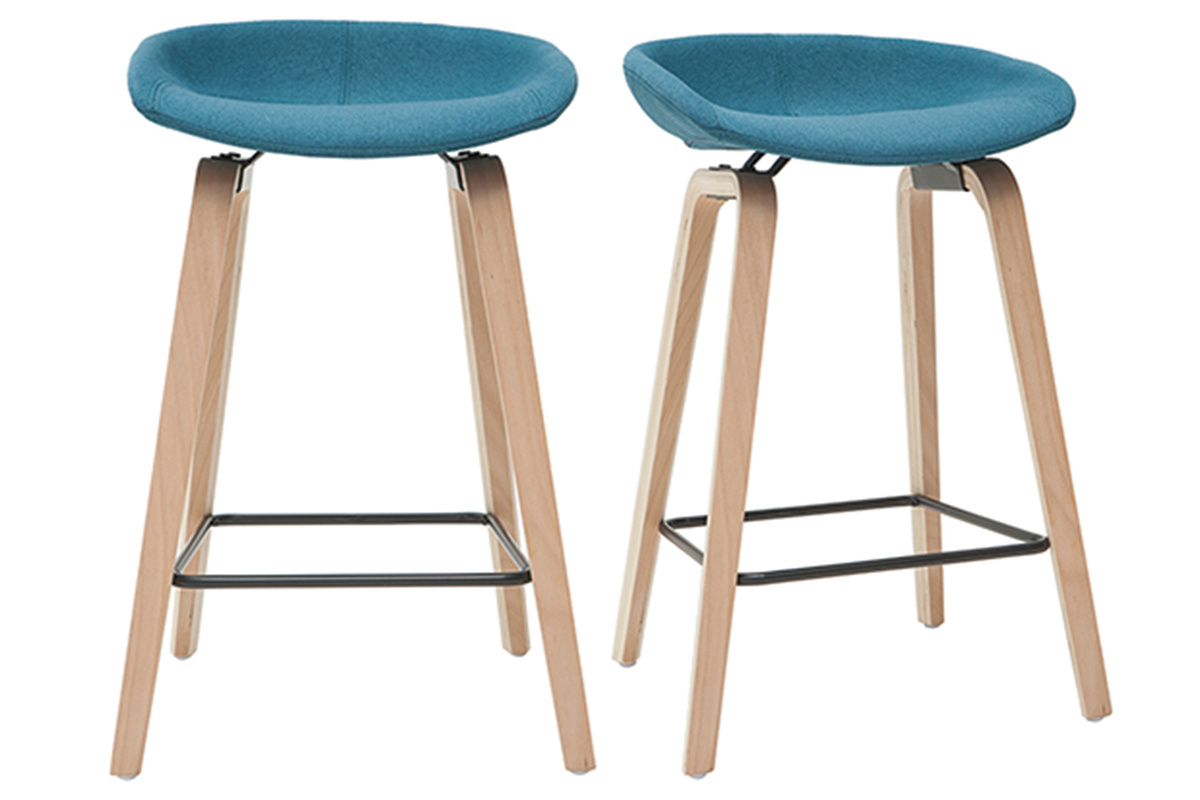 Sgabelli da bar tessuto foglia di t e gambe in legno H65 cm (set di 2) LINO