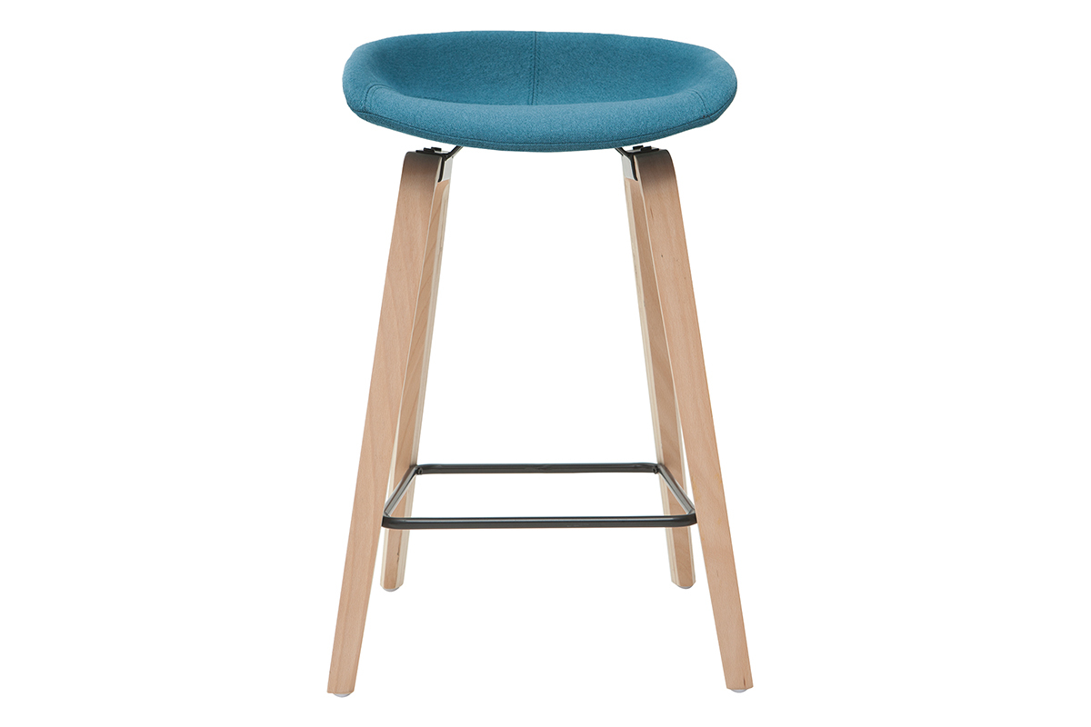 Sgabelli da bar tessuto foglia di t e gambe in legno H65 cm (set di 2) LINO