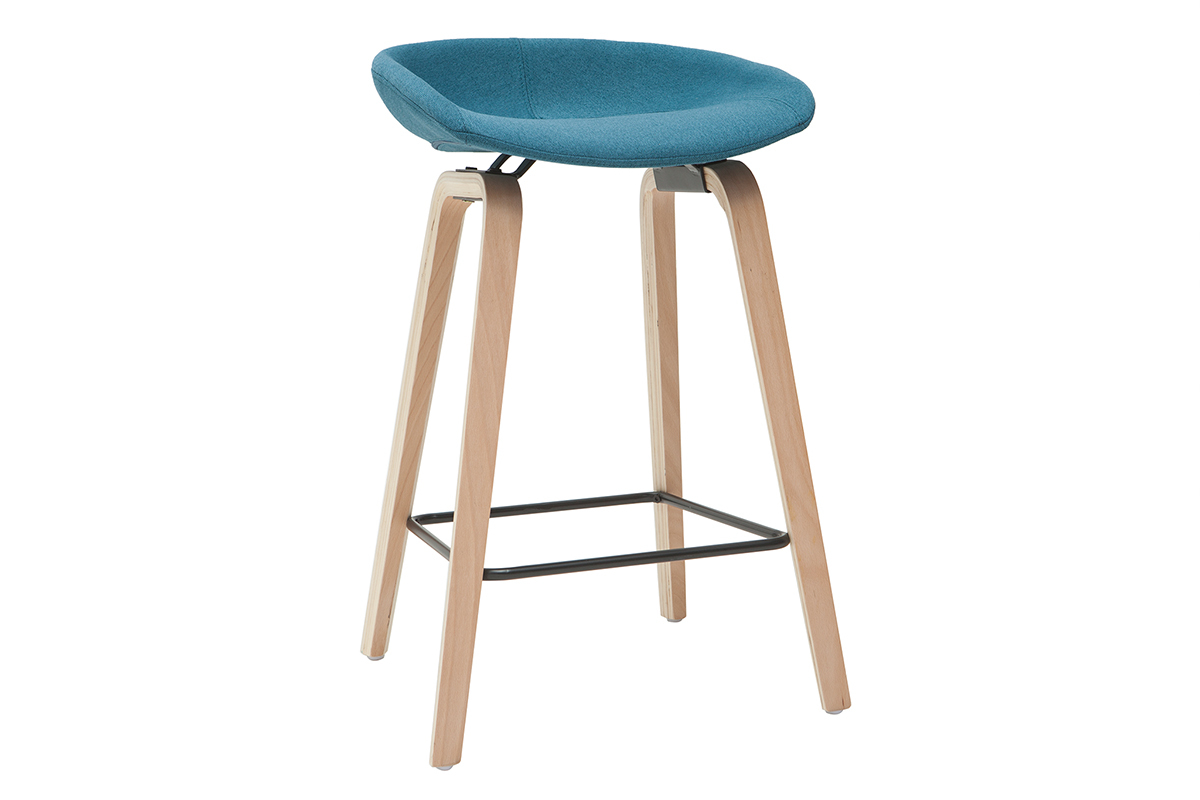 Sgabelli da bar tessuto foglia di t e gambe in legno H65 cm (set di 2) LINO