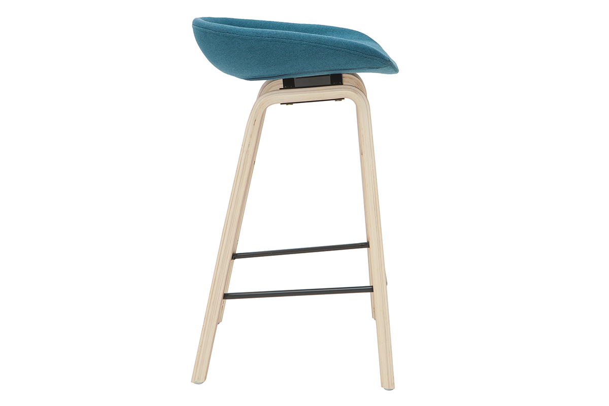 Sgabelli da bar tessuto foglia di t e gambe in legno H65 cm (set di 2) LINO