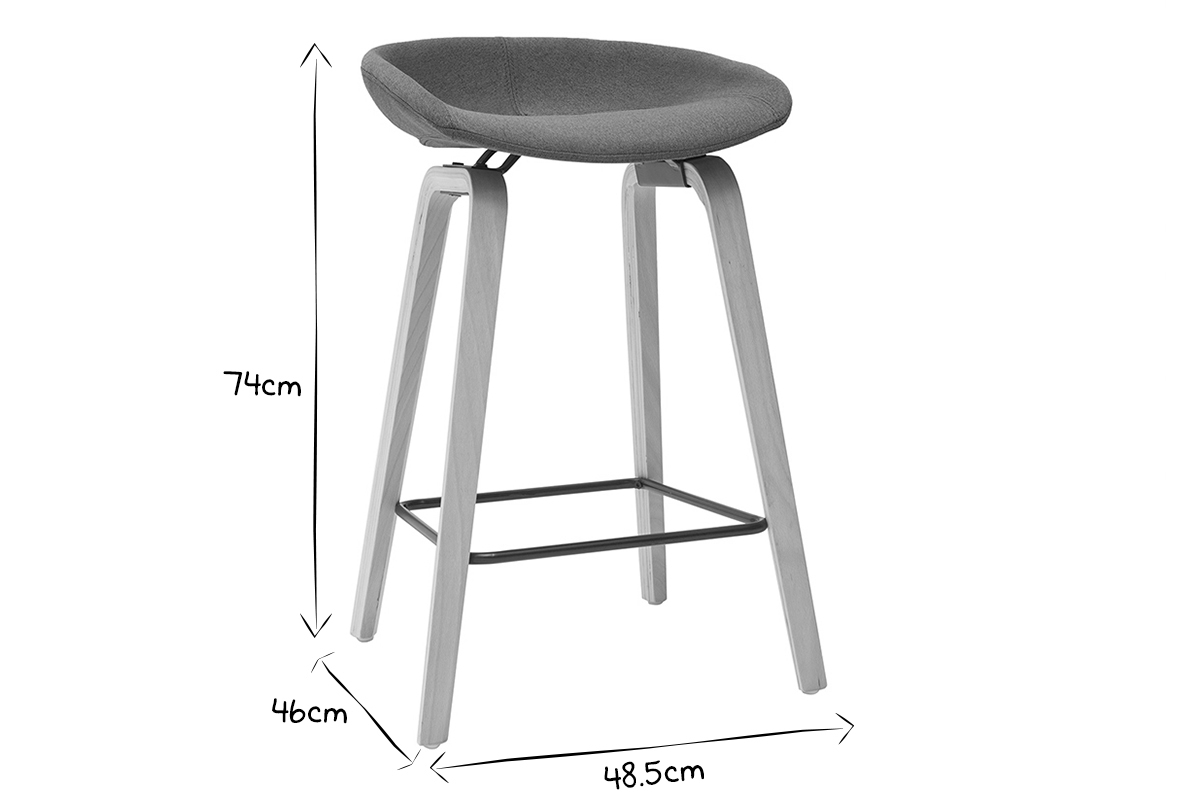 Sgabelli da bar tessuto foglia di t e gambe in legno H65 cm (set di 2) LINO