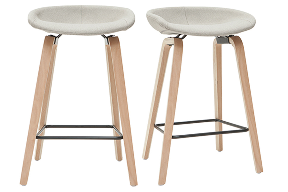 Sgabelli da bar tessuto grigio e gambe in legno H65 cm (set di 2) LINO