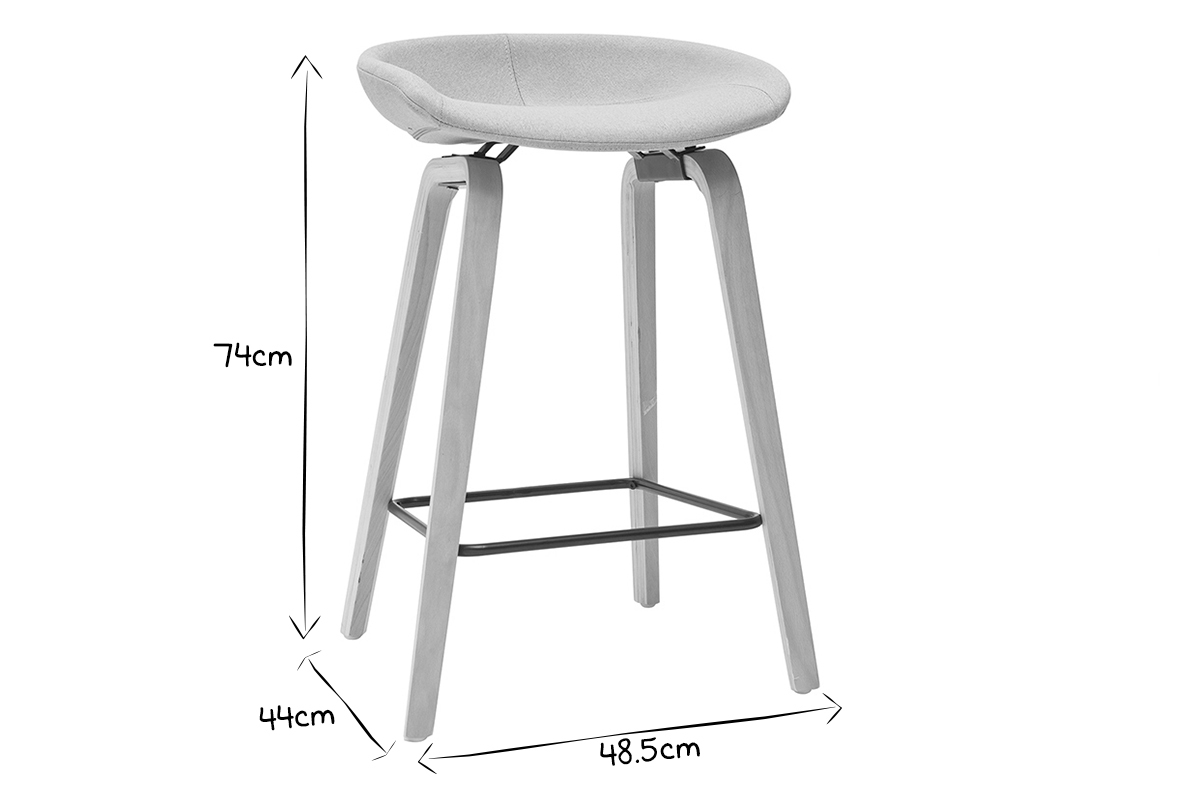 Sgabelli da bar tessuto grigio e gambe in legno H65 cm (set di 2) LINO