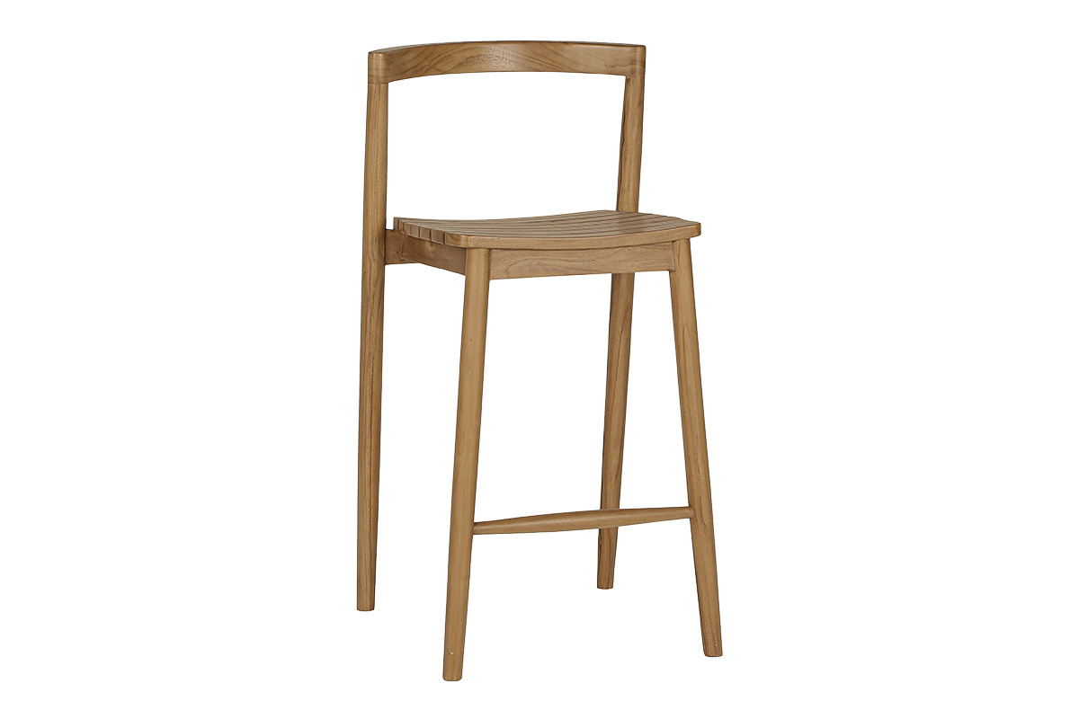 Sgabello da giardino impilabile in teak massiccio, vista a 3/4, altezza H70 cm