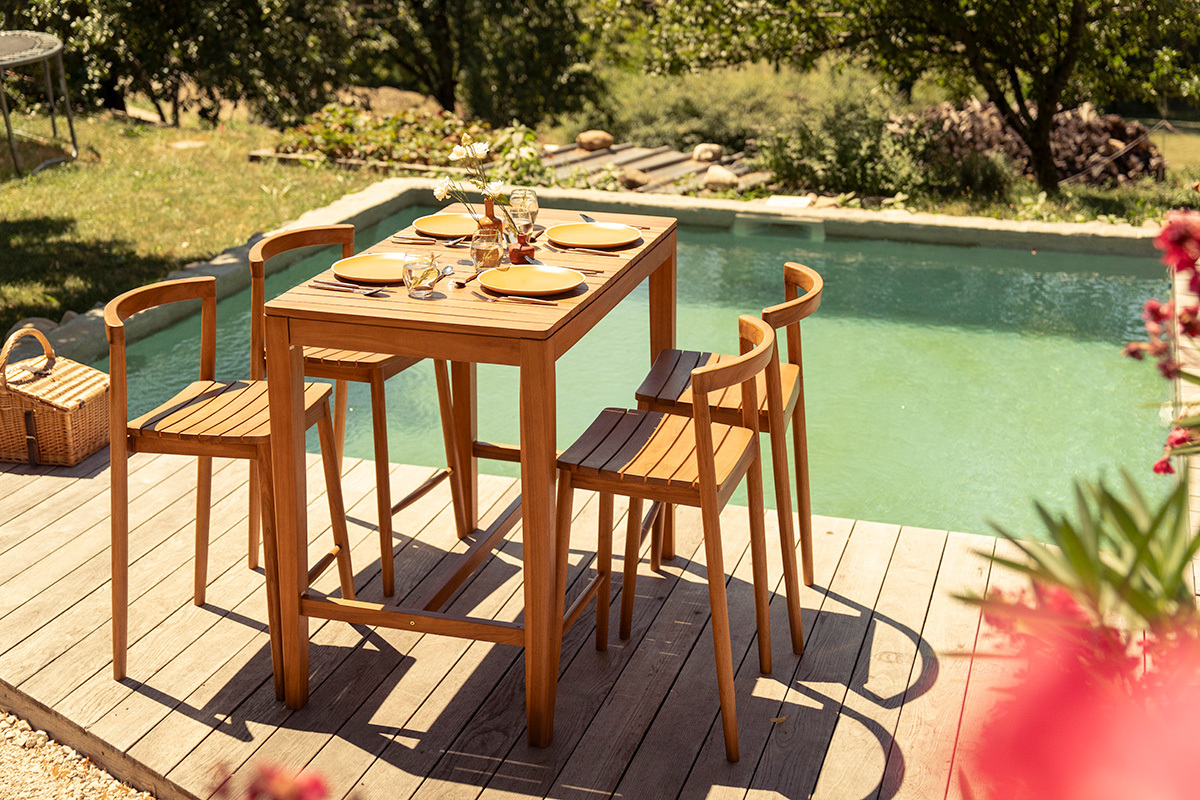 Sgabelli da giardino impilabili in legno massello di teak H70 cm (lotto di 2) OMBAK