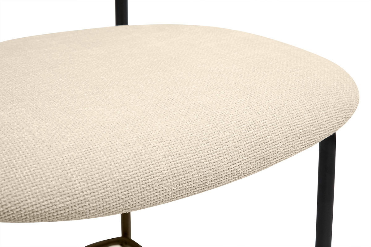 Sgabelli design in tessuto effetto velluto beige, metallo nero e canna di rattan (set di 2) MIRANDA