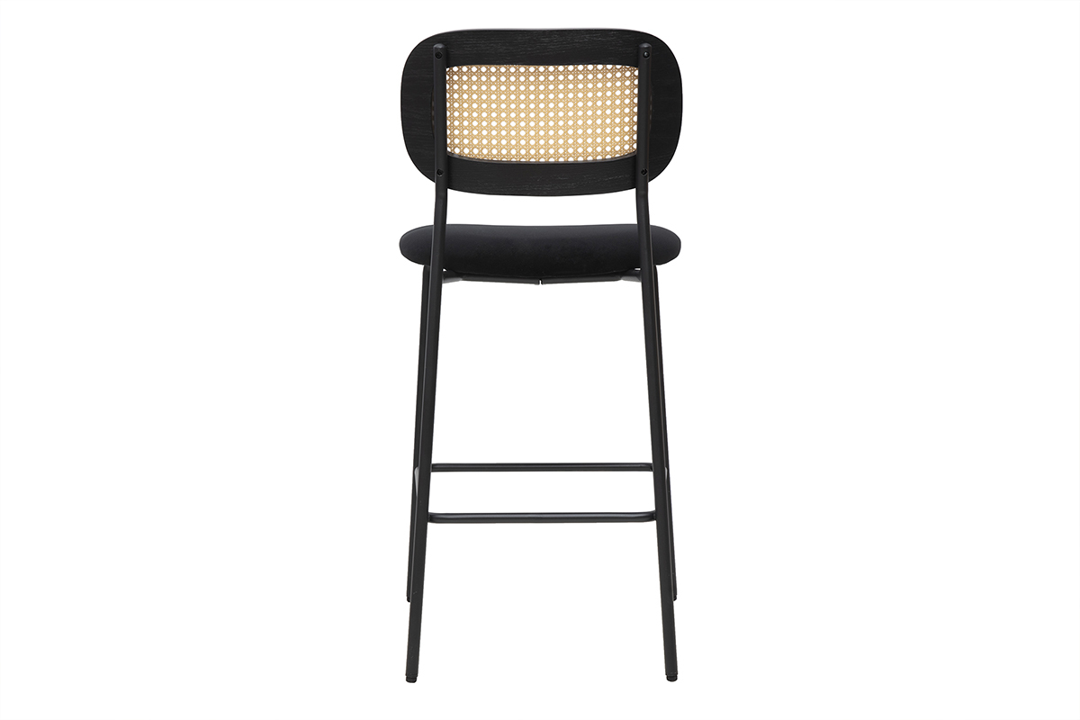 Sgabelli design in velluto nero, metallo nero e rattan intrecciato (set di 2) MIRANDA