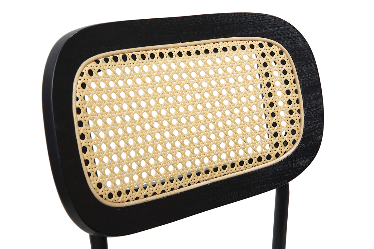 Sgabelli design in velluto nero, metallo nero e rattan intrecciato (set di 2) MIRANDA