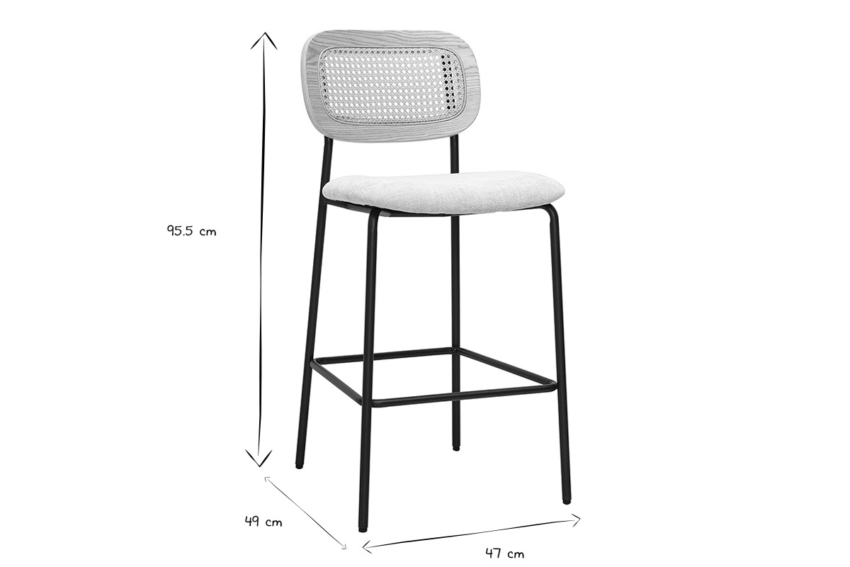 Sgabello di design MIRANDA in bianco e nero, dimensioni: L47 x P49 x H95,5 cm.