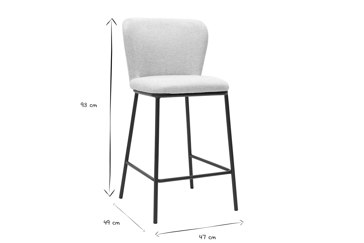 Dimensioni dello sgabello LISOR: L47 x P49 x H93 cm in bianco e nero.