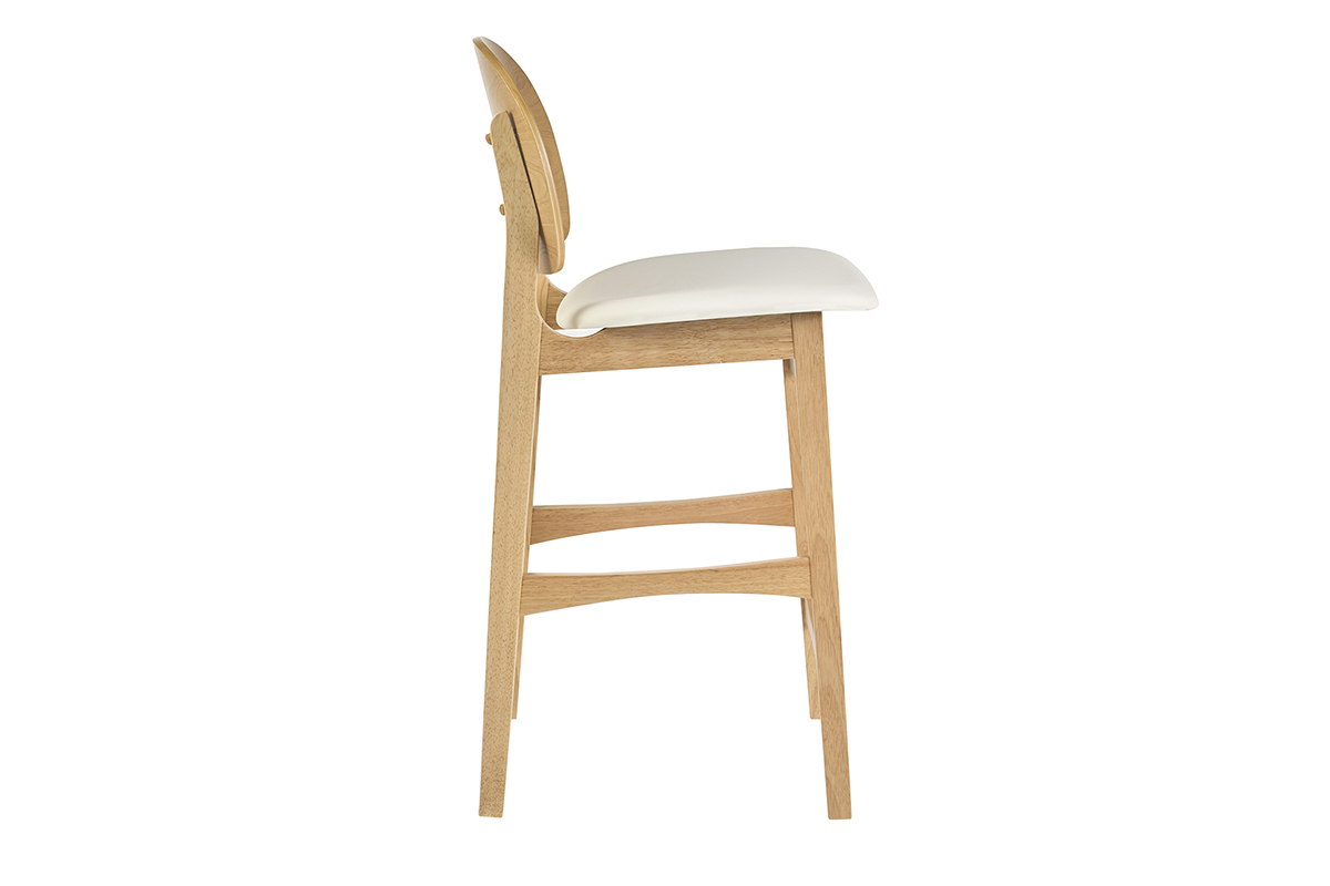 Tabouret scandinavo in legno chiaro frassino e bianco, visto di profilo.