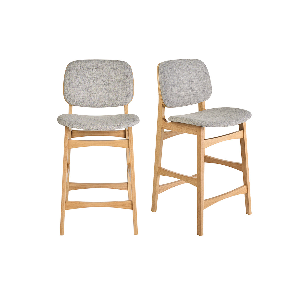 Sgabelli scandinavi in legno chiaro frassino e tessuto grigio chiaro H66 cm (set di 2) SOQUETTE
