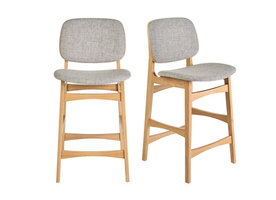 Sgabelli scandinavi in legno chiaro frassino e tessuto grigio chiaro H66 cm (set di 2) SOQUETTE