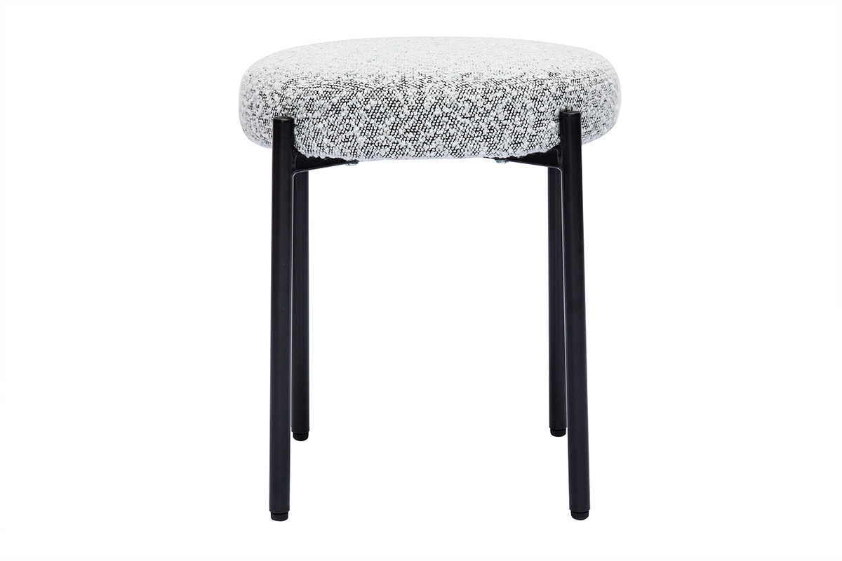 Sgabello basso impilabile in tessuto effetto lana boucl grigio chin e metallo nero H41 cm KIKO