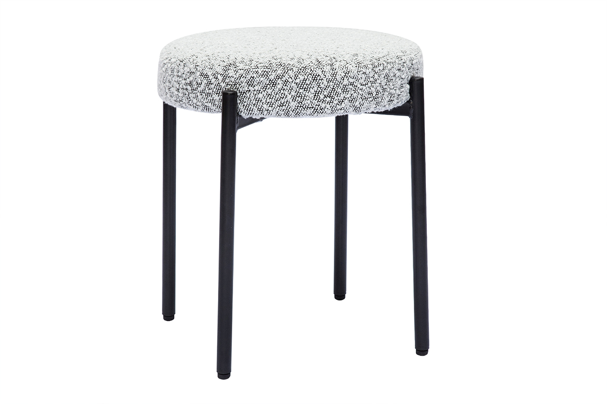 Sgabello basso impilabile in tessuto effetto lana boucl grigio chin e metallo nero H41 cm KIKO