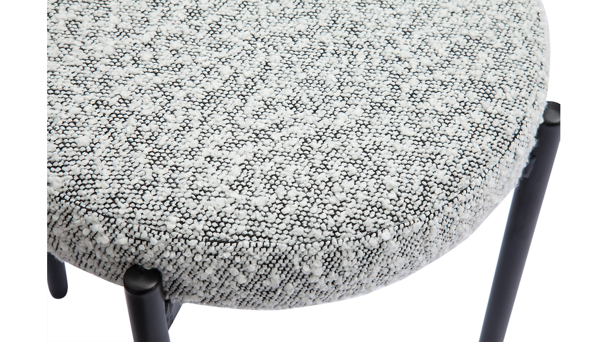 Sgabello basso impilabile in tessuto effetto lana boucl grigio chin e metallo nero H41 cm KIKO