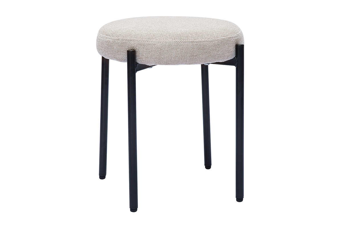 Sgabello basso impilabile in tessuto effetto velluto testurizzato beige e metallo nero H41 cm KIKO