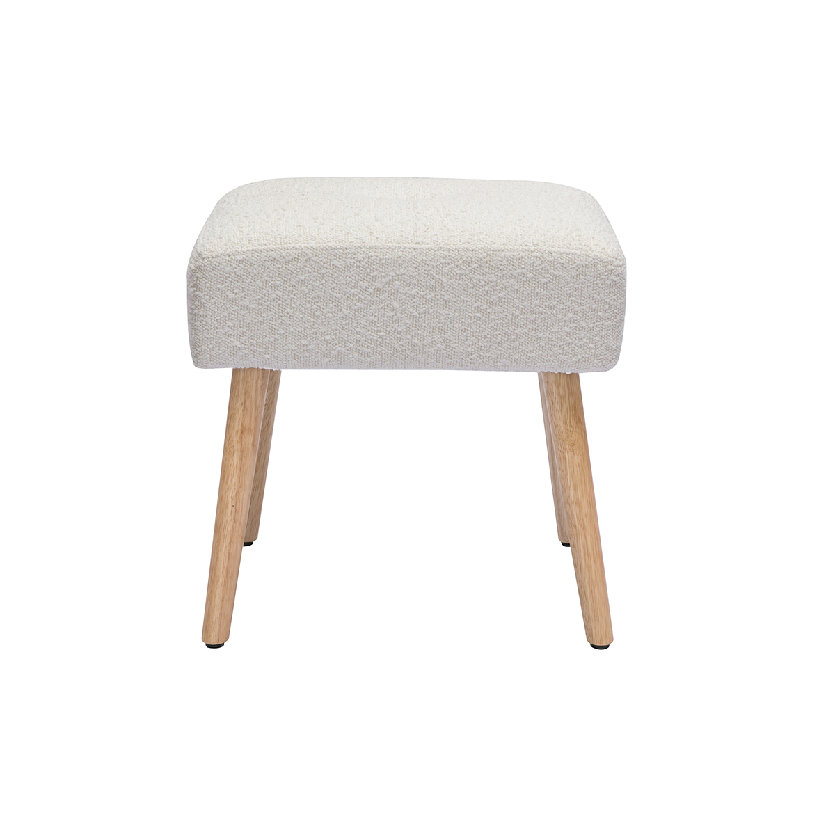 Sgabello basso in tessuto effetto lana bouclé bianco e legno massello chiaro H46 cm GUESTA