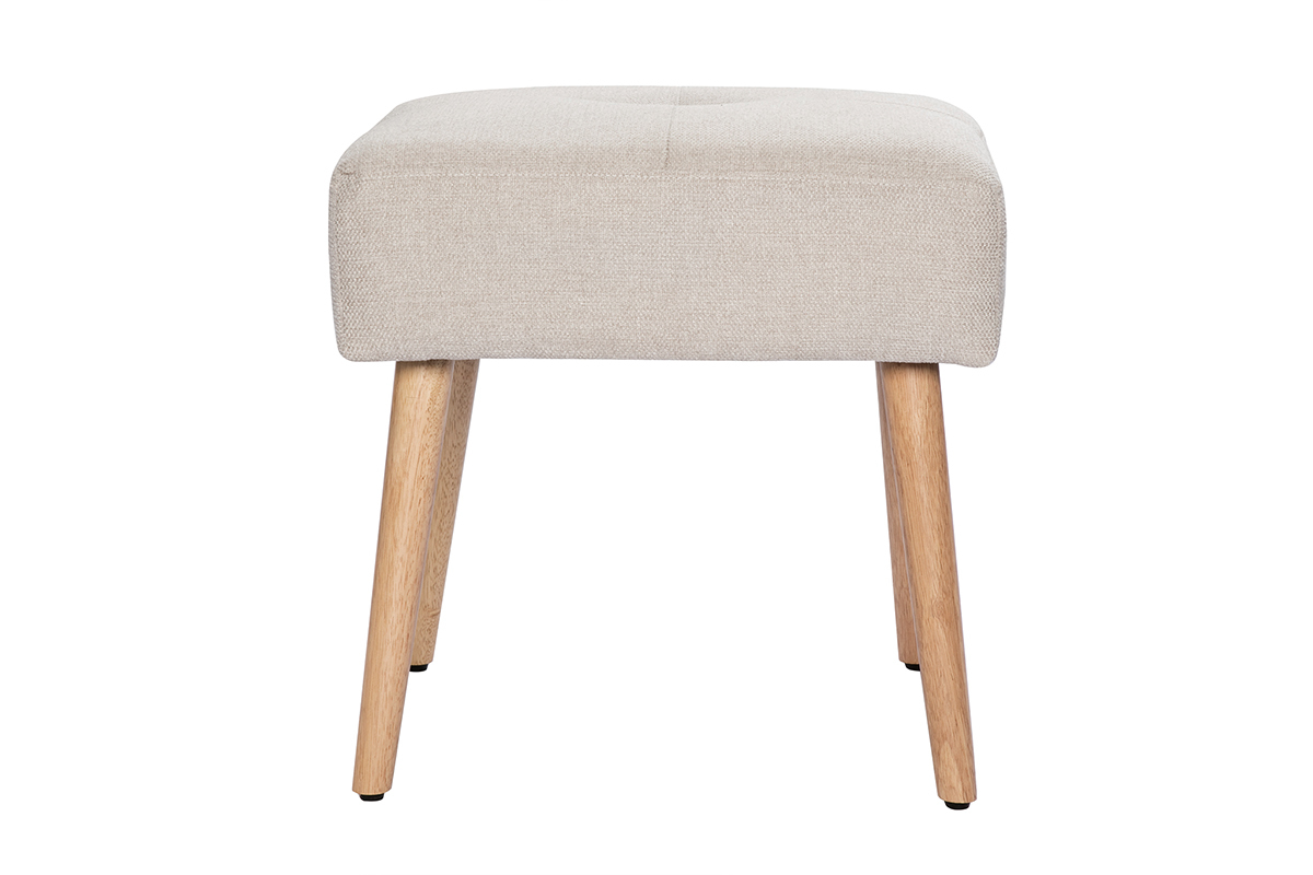 Sgabello basso in tessuto effetto velluto testurizzato beige e legno massello chiaro H46 GUESTA