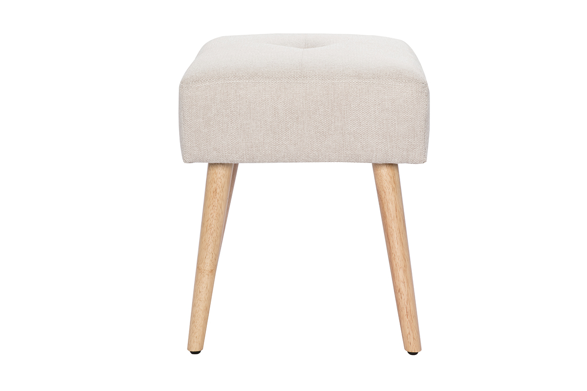 Sgabello basso in tessuto effetto velluto testurizzato beige e legno massello chiaro H46 GUESTA