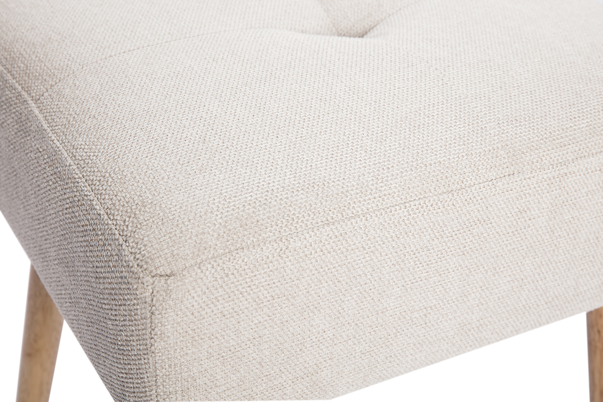 Sgabello basso in tessuto effetto velluto testurizzato beige e legno massello chiaro H46 GUESTA
