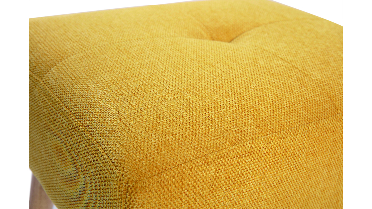 Sgabello basso in tessuto effetto velluto testurizzato giallo senape e legno massello chiaro H46 GUESTA