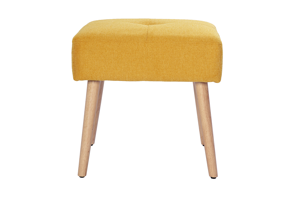 Sgabello basso in tessuto effetto velluto testurizzato giallo senape e legno massello chiaro H46 GUESTA