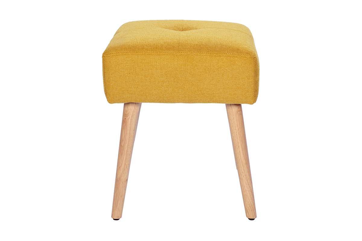 Sgabello basso in tessuto effetto velluto testurizzato giallo senape e legno massello chiaro H46 GUESTA