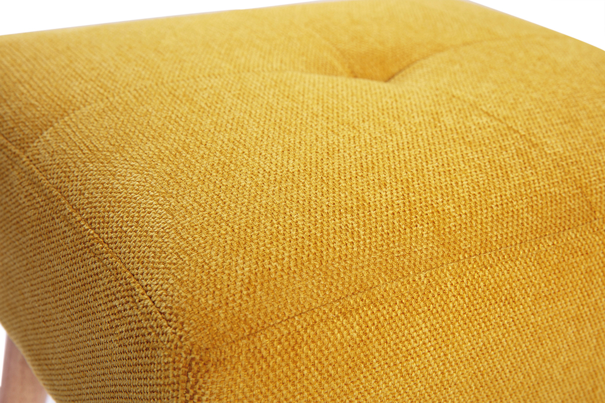Sgabello basso in tessuto effetto velluto testurizzato giallo senape e legno massello chiaro H46 GUESTA