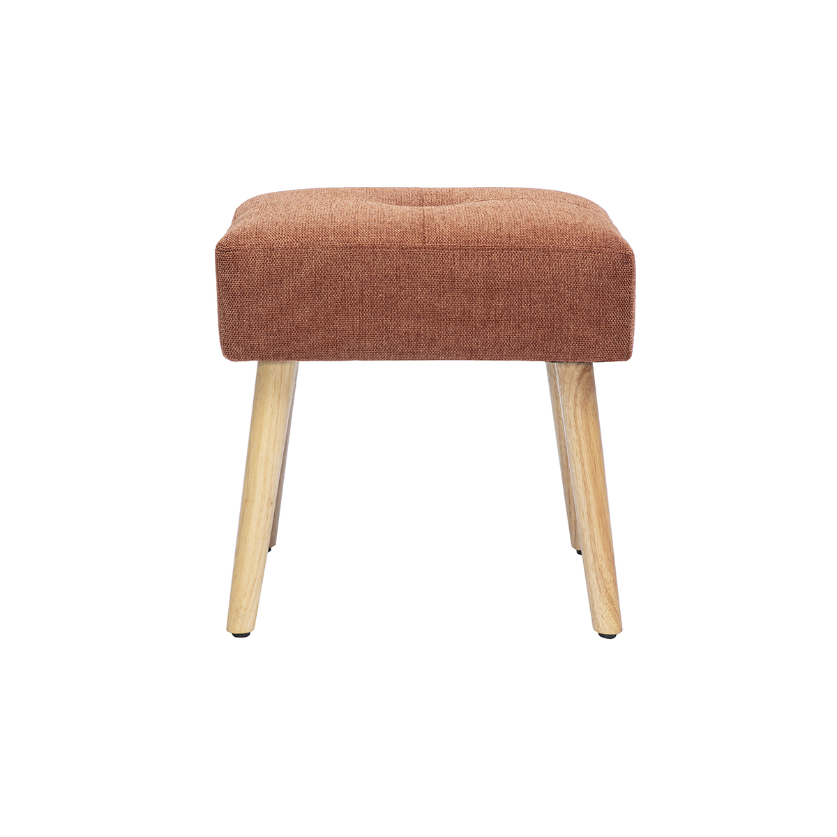 Sgabello basso in tessuto effetto velluto testurizzato terra bruciata e legno chiaro massiccio H46 cm GUESTA